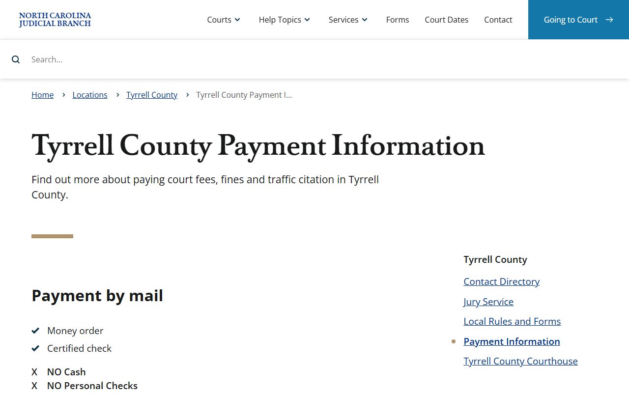 Tyrrell County court dockets payment information