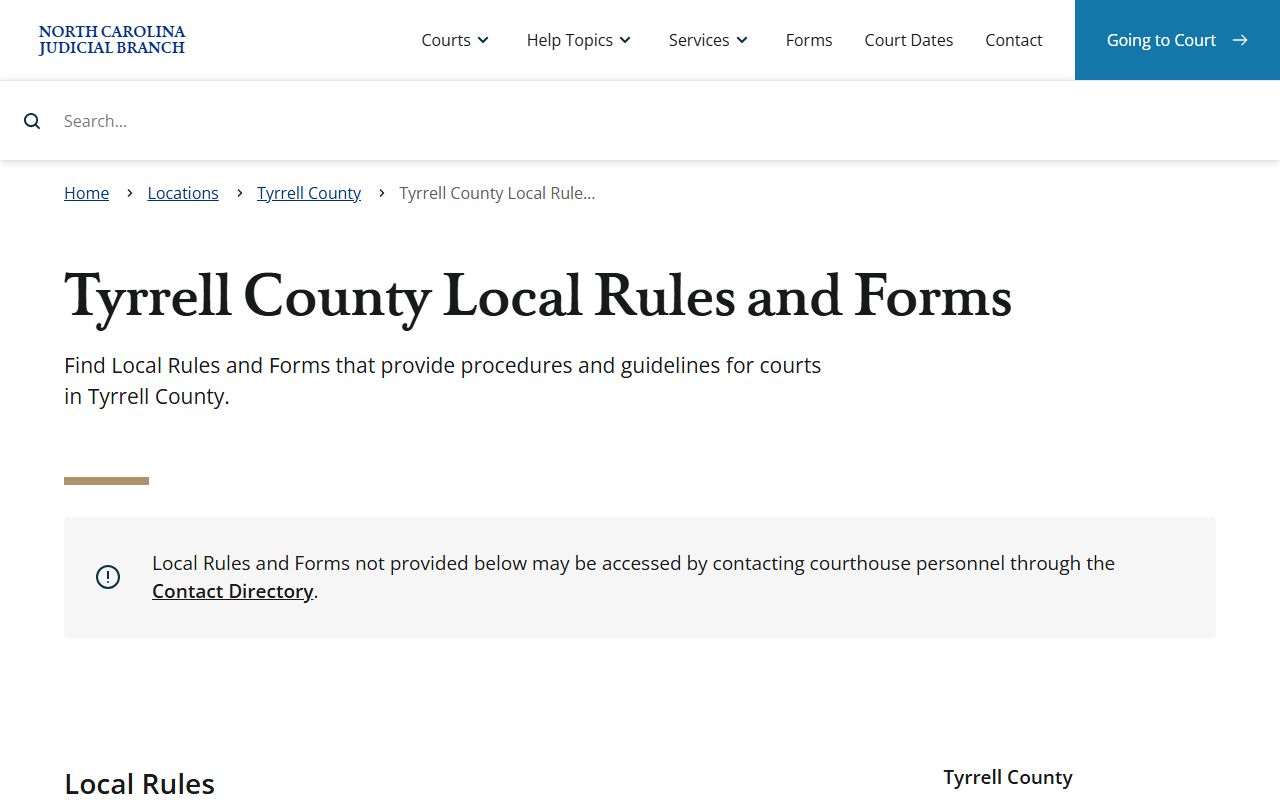 Tyrrell County court dockets local rules and forms