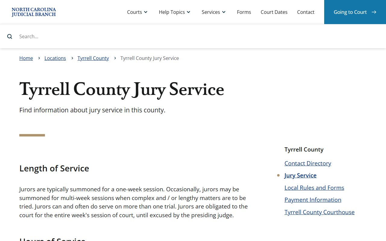 Tyrrell County court dockets jury service
