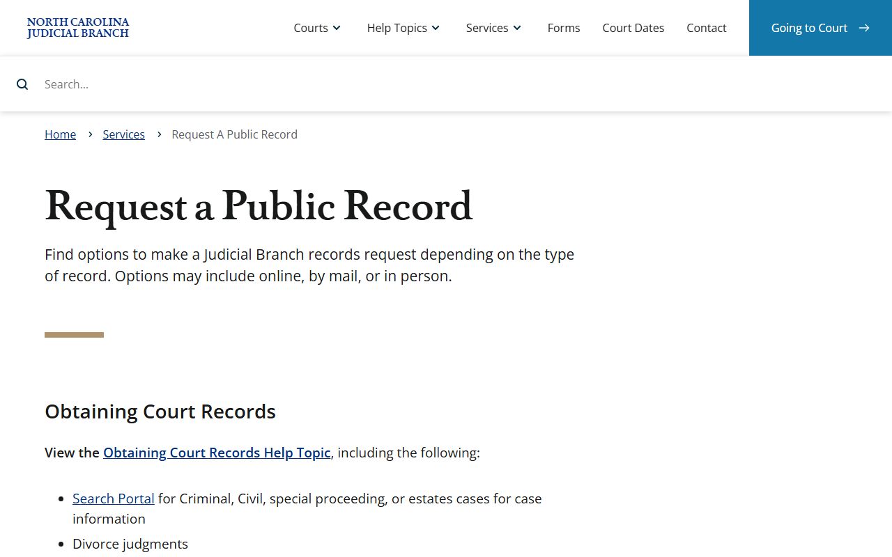 Tyrrell County court records Judicial Branch public records request
