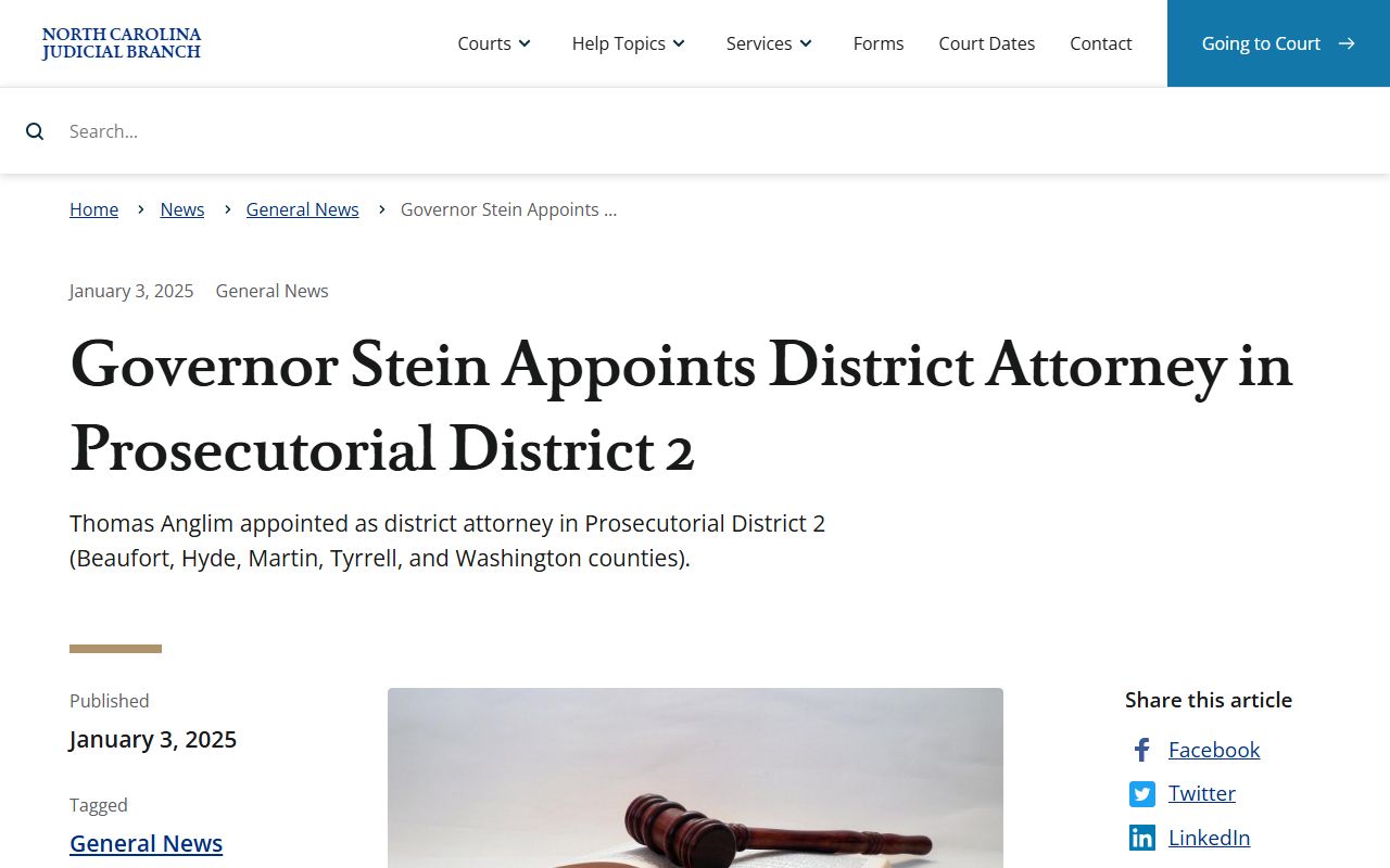 Tyrrell County criminal court records Judicial Branch District Attorney news