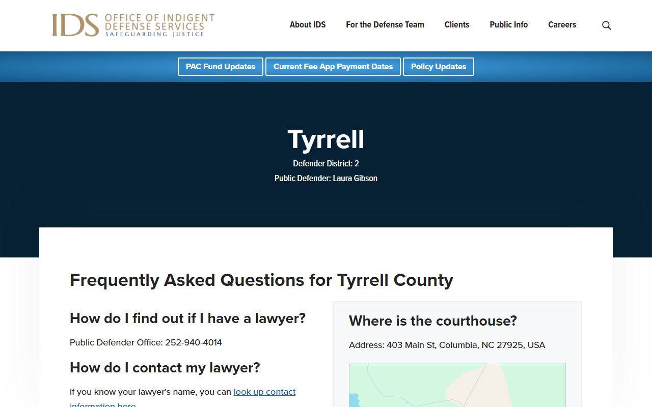 Tyrrell County criminal court records NCIDS public defender page