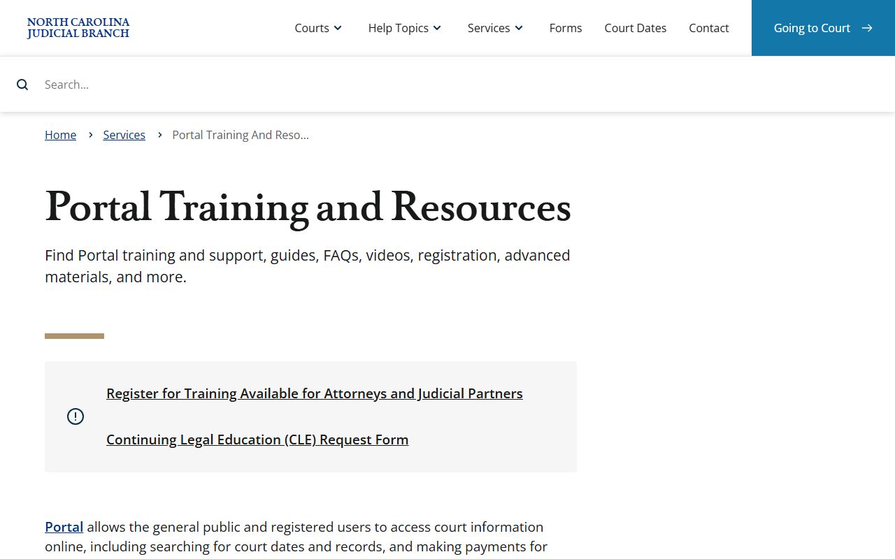 Tyrrell County court records eCourts Portal training resources