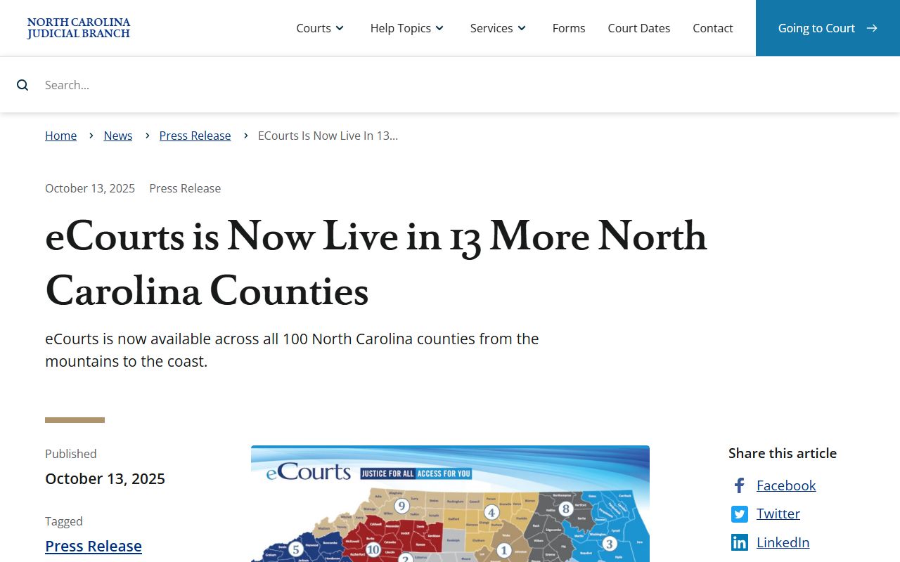 Tyrrell County court records eCourts statewide rollout announcement