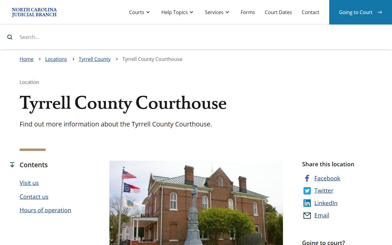 Tyrrell County court records courthouse page