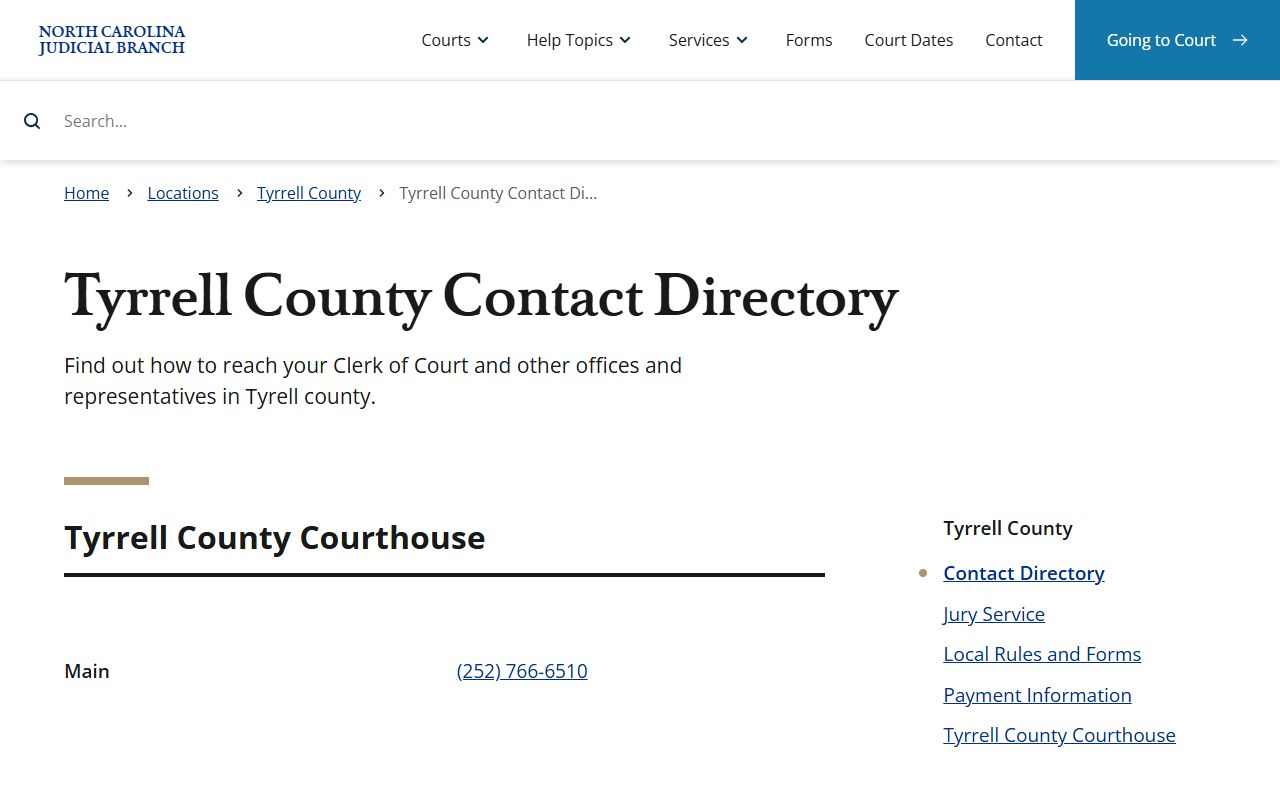 Tyrrell County court records contact directory