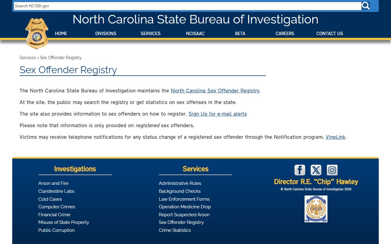 Tyrrell County inmate records NCSBI sex offender registry overview source