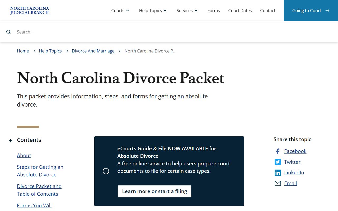 Tyrrell County divorce records North Carolina divorce packet
