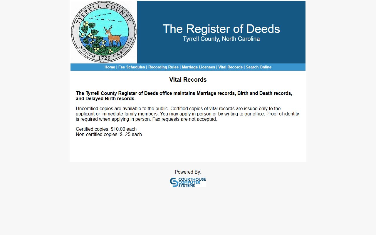 Tyrrell County probate records vital record copy rules